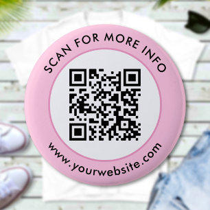 Aangepaste QR Code Tekst Roze Wit Zwart Ronde Button 5,7 Cm