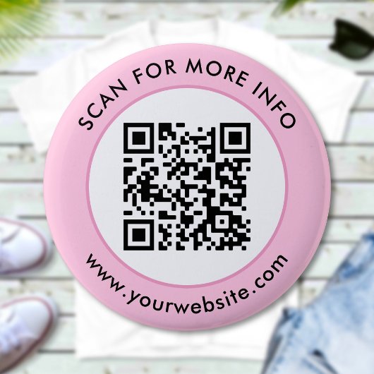Aangepaste QR Code Tekst Roze Wit Zwart Ronde Button 5,7 Cm