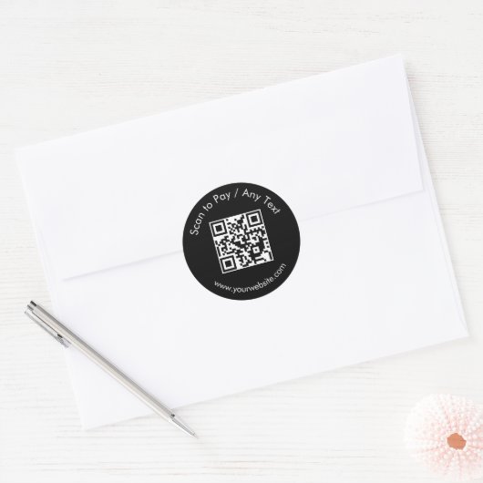 Aangepaste QR-code / Tekst Zwart Ronde Stickers Bl (Envelop)