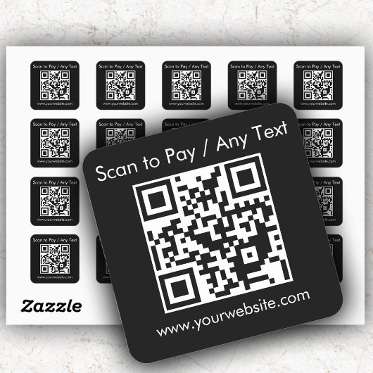 Aangepaste QR-code / Tekst Zwart Vierkant Stickers