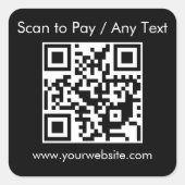 Aangepaste QR-code / Tekst Zwart Vierkant Stickers (Voorkant)