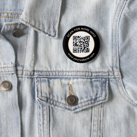 Aangepaste QR-code Tekst zwart wit goud Ronde Button 5,7 Cm (In situ)