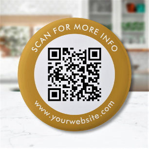 Aangepaste QR-code Tekst zwart wit goud Ronde Button 5,7 Cm