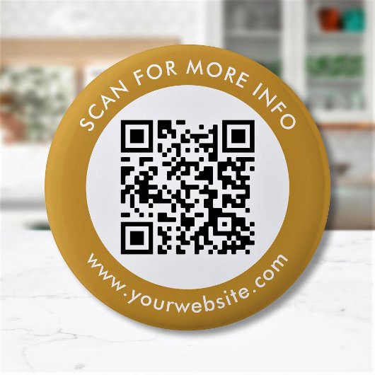 Aangepaste QR-code Tekst zwart wit goud Ronde Button 5,7 Cm