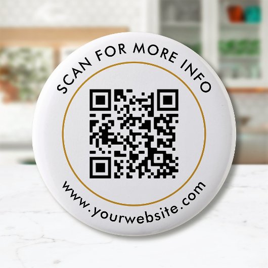 Aangepaste QR-code Tekst zwart wit goud Ronde Button 5,7 Cm