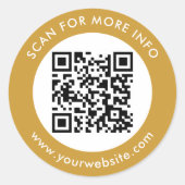 Aangepaste QR-code Tekst zwart wit goud Ronde Sticker (Voorkant)