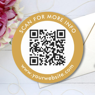 Aangepaste QR-code Tekst zwart wit goud Ronde Sticker