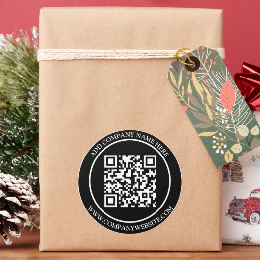 Aangepaste QR code tekst zwart wit klassiek Ronde Sticker (Feestdagen)