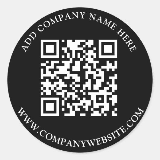 Aangepaste QR code tekst zwart wit klassiek Ronde Sticker (Voorkant)