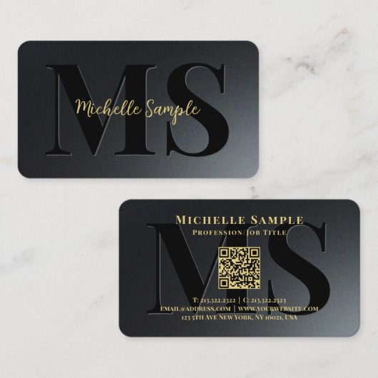 Aangepaste QR-code Tekstnaam Luxury Gold Typograph Visitekaartje (Voorkant / Achterkant)