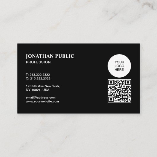 Aangepaste QR-code Upload Uw Logo Zwart En Wit Visitekaartje (Voorkant)
