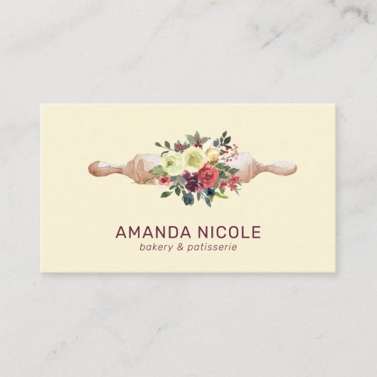 Aangepaste QR-code Waterverf Bloemencake Bakkerij Visitekaartje (Voorkant)