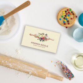 Aangepaste QR-code Waterverf Bloemencake Bakkerij Visitekaartje