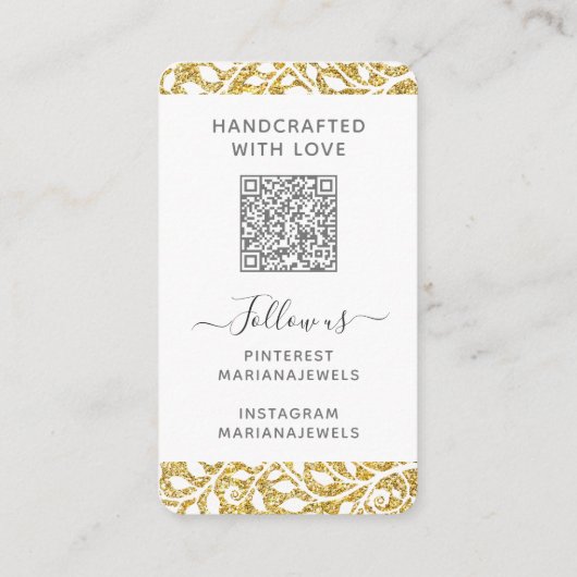 Aangepaste QR-code witte gouden oorbellen displayk Visitekaartje (Achterkant)