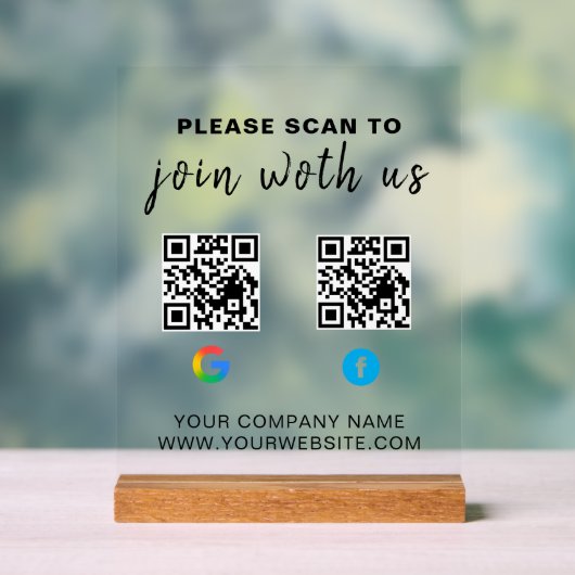 Aangepaste QR-code Zakelijk Acryl Bord (Neutraal)
