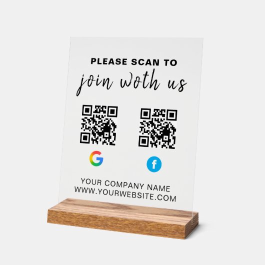 Aangepaste QR-code Zakelijk Acryl Bord (Hoek)