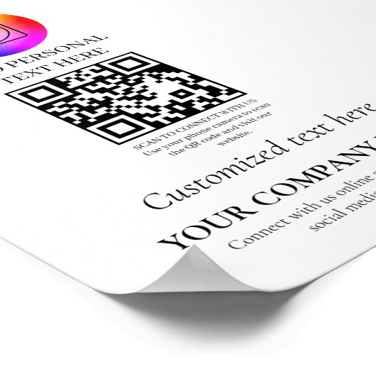 Aangepaste QR-code Zakelijk Minimaal Wit Merk post Poster (Hoek)