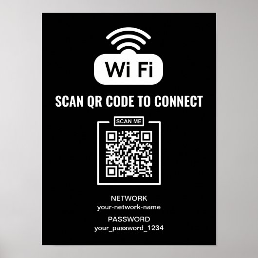 Aangepaste QR-code Zwart-wit internetwachtwoord Poster (Voorkant)