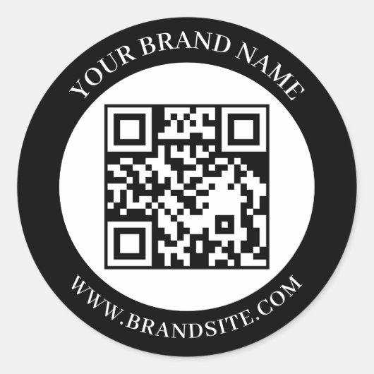 Aangepaste QR-code Zwart & Wit Klassiek Rond Desig Ronde Sticker (Voorkant)