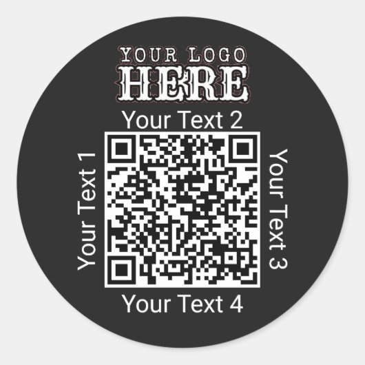 Aangepaste QR-code Zwart Zakelijk Logo Branding Ronde Sticker (Voorkant)