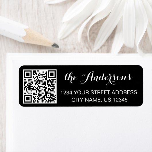 Aangepaste QR-codenaam Tekst Zwart Retouradres Etiket (Insitu)
