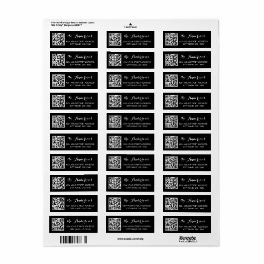Aangepaste QR-codenaam Tekst Zwart Retouradres Etiket (Full Sheet)