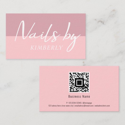 Aangepaste QR-codenetten Kunstroze Paarse minimali Visitekaartje (Voorkant / Achterkant)