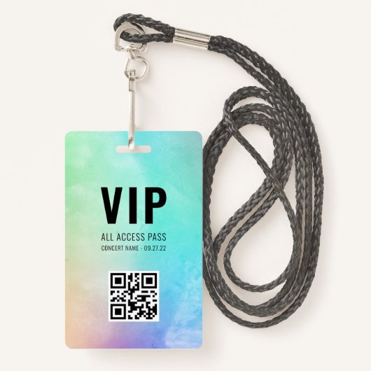 Aangepaste QR-codepastel regenboogstraal VIP Alle Badge (Voorkant met draagriem)