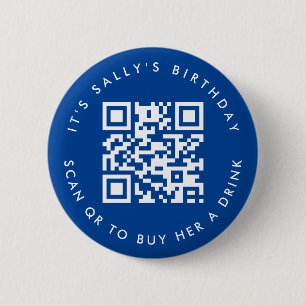 Aangepaste Qr-codes Cash App Verjaardagscode, Blau Ronde Button 5,7 Cm