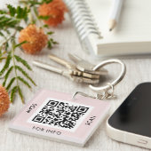 Aangepaste QR-codetekst Gematigde Blush Pink Busin Sleutelhanger (Voorkant Rechts)