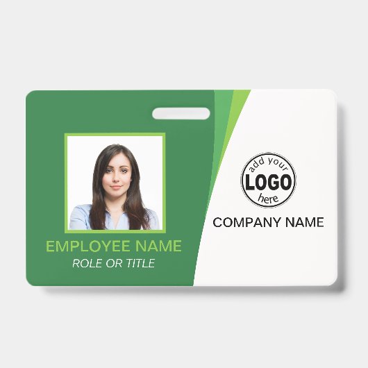 Aangepaste QR Green Corporate Employee Photo Name Badge (Voorzijde)