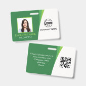 Aangepaste QR Green Corporate Employee Photo Name Badge (Voor- en achterkant)