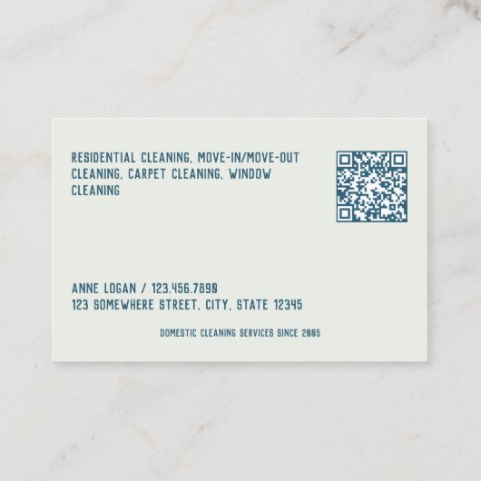 Aangepaste QR huis schoonmaak Visitekaartje (Achterkant)