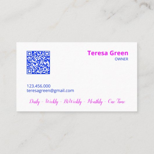 Aangepaste QR huishoudster Contactkaartje (Achterkant)