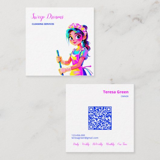 Aangepaste QR huishoudster Vierkante Visitekaartje (Voorkant / Achterkant)