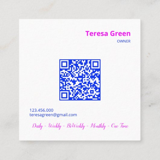 Aangepaste QR huishoudster Vierkante Visitekaartje (Achterkant)