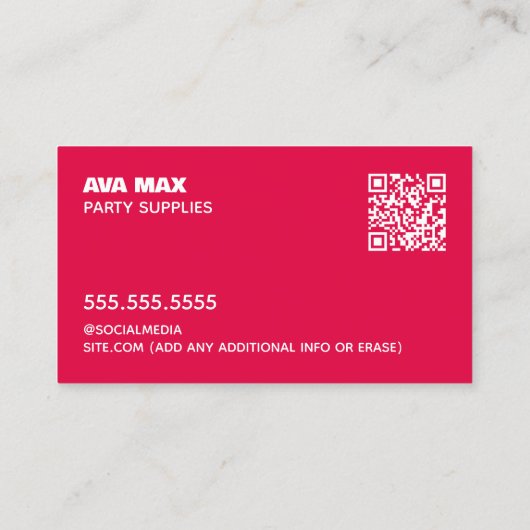Aangepaste QR Party Planner Ballon Visitekaartje (Achterkant)