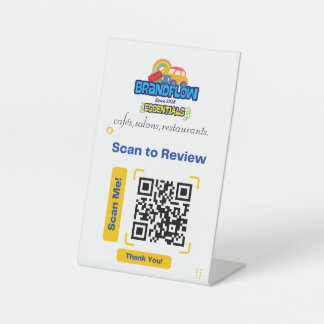 Aangepaste QR Review Tafel Sign met Logo Reclamebord Met Voetstuk