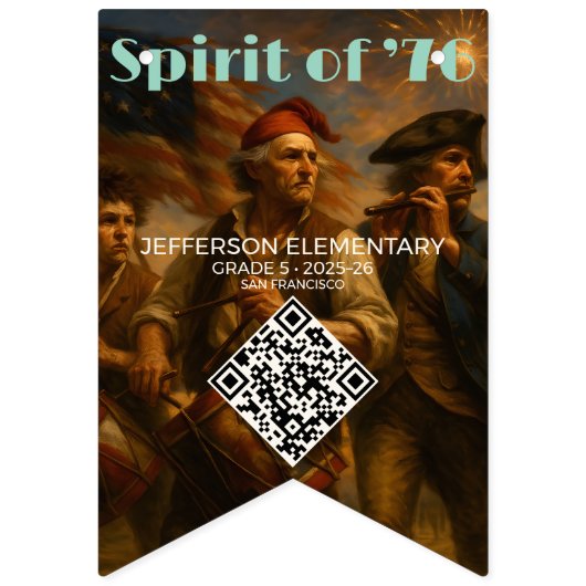 Aangepaste QR Schoolbanner • 1776–2026 Eerbode! Vlaggetjes (Zesde vlag)