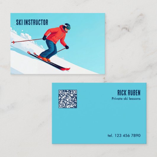 Aangepaste QR Ski Instructor Visitekaartje (Voorkant / Achterkant)