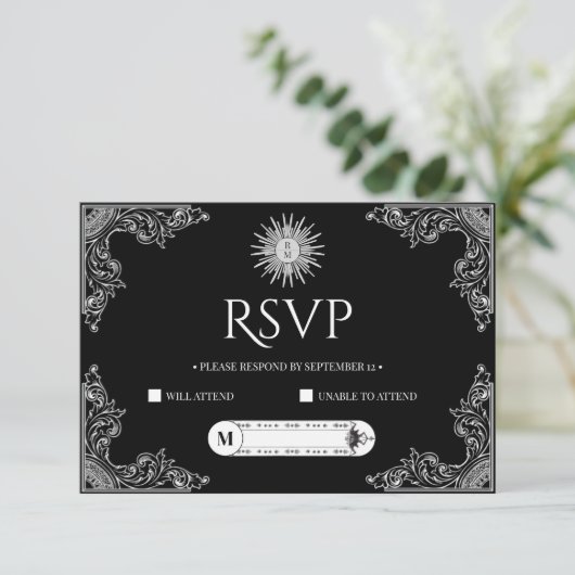 Aangepaste QRCode Elegant Zwart-wit bruiloft RSVP Kaartje (Staand voorkant)