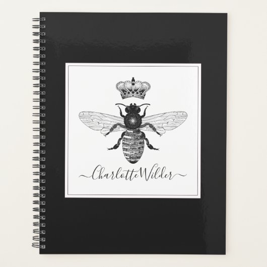 Aangepaste Queen Bee en Crown Script Handtekening  Planner (Voorkant)