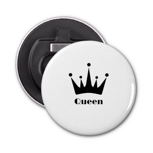 Aangepaste Queen Tekst Zwart Kleur Crown Afbeeldin Button Flesopener (Voorkant)