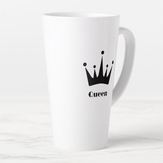 Aangepaste Queen Tekst Zwart Kleur Crown Afbeeldin Latte Mok (Rechterhoek)
