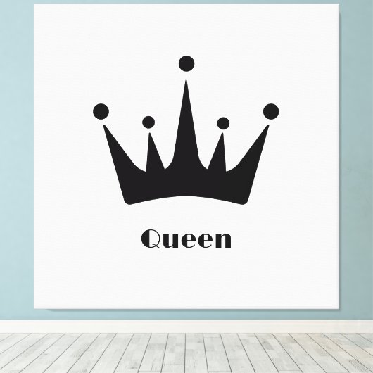 Aangepaste Queen Tekst Zwarte Kleur Kroon Uitgerek Canvas Afdruk (Insitu (Houten vloer))