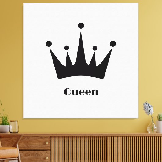 Aangepaste Queen Tekst Zwarte Kleur Kroon Uitgerek Canvas Afdruk (Insitu (Woonkamer))