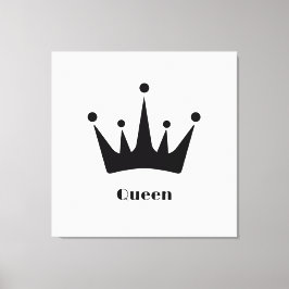 Aangepaste Queen Text Zwarte Kleur Kroon Uitgerekt Canvas Afdruk