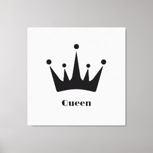 Aangepaste Queen Text Zwarte Kleur Kroon Uitgerekt Canvas Afdruk