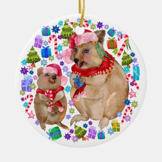 Aangepaste Quokka familie Keramisch Ornament (Voorkant)