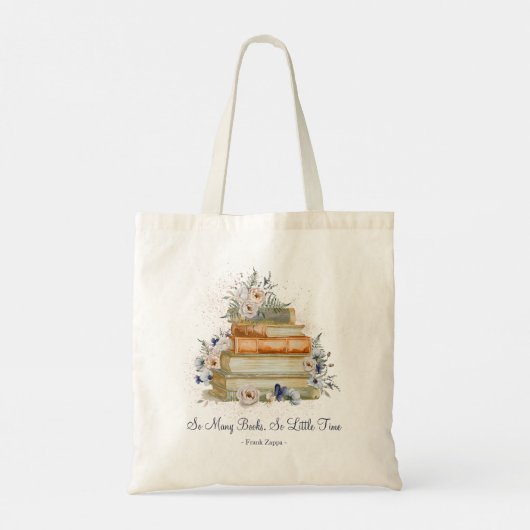 Aangepaste Quote Boeken Beige Blue Rozen Tote Bag (Achterkant)